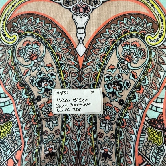 Bisou Bisou Mint and Coral Paisley Lace Blouse. Medium - Picture 5 of 7
